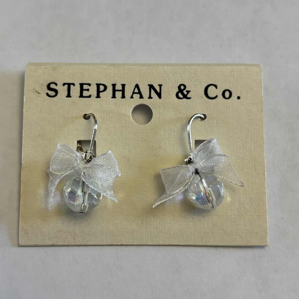 Stephan & Co. Clear Iridescent Crystal Bead Ribbon Bow Drop Earrings NWT